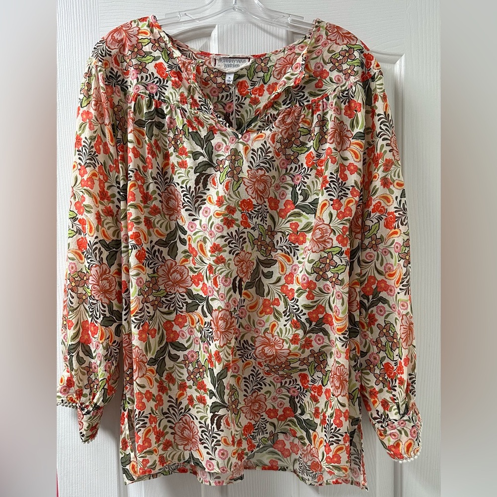 Johnny Was flowered long sleeve blouse